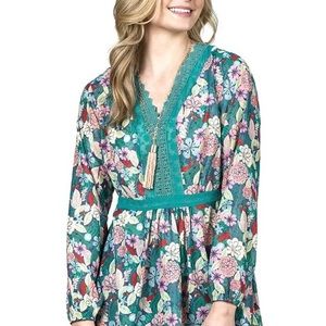MATILDA JANE Kookaburra Floral Chiffon Blouse Size Large